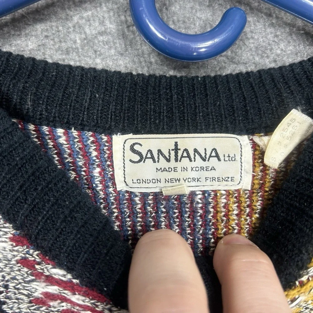 Vintage 80s Santana Sweater Mens Medium‎ Multicolor Textured Abstract Geometric